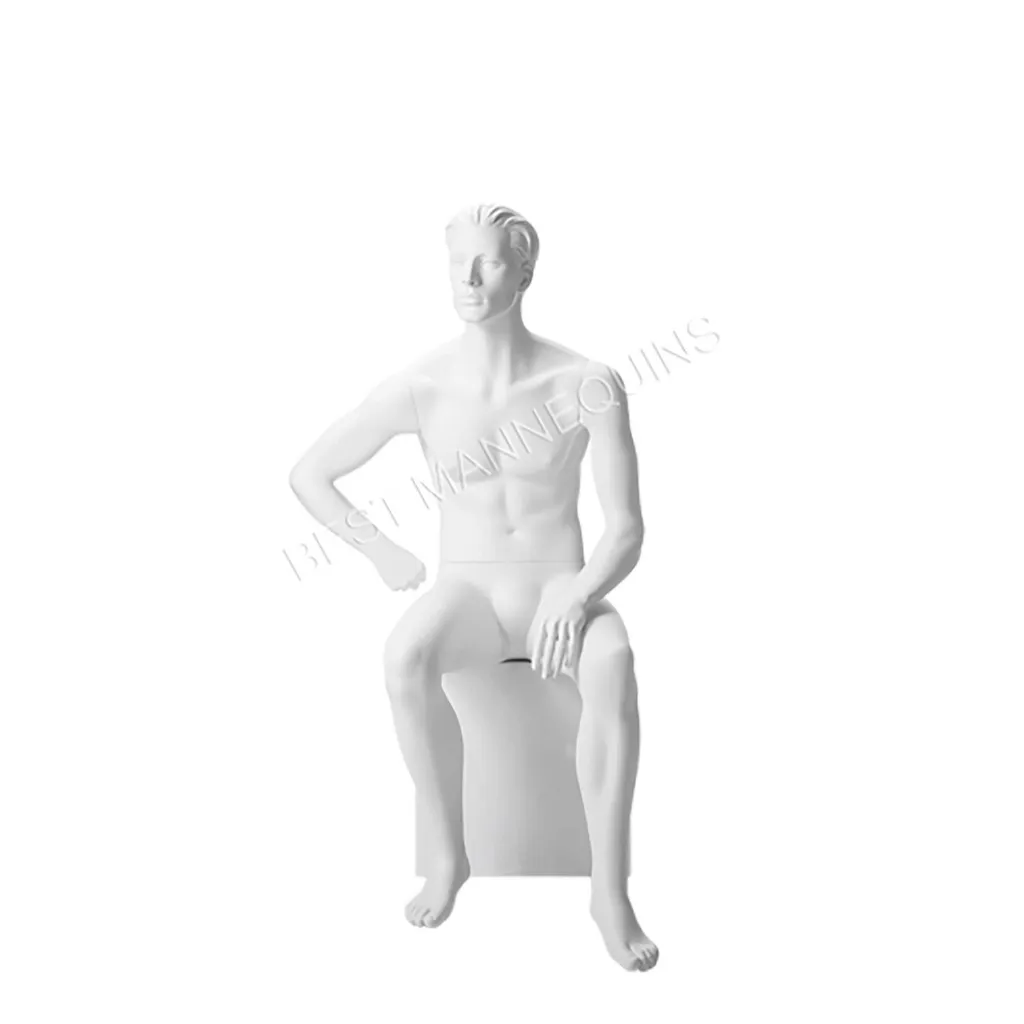 Sitting male window mannequin  sculpted hair, Nik