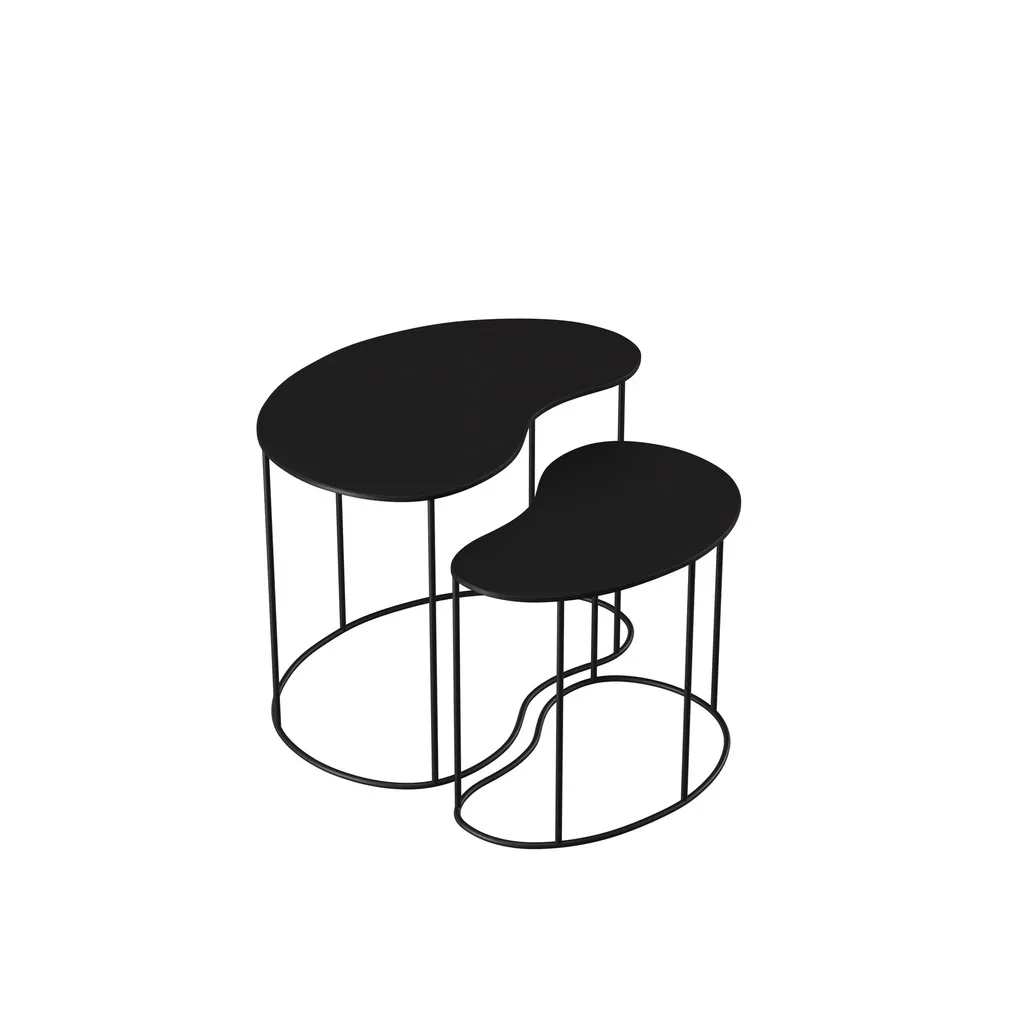 Set of 2 side tables, black powder-coated metal