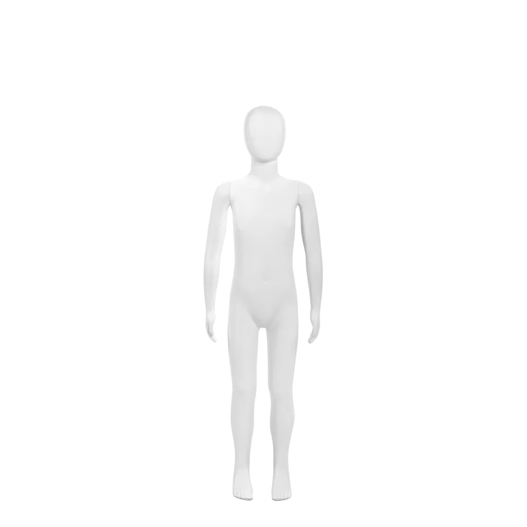 Unbreakable child mannequin, 7-8 years abstract head, recyclable mannequin made from ABS plastic, matte white, pose 2