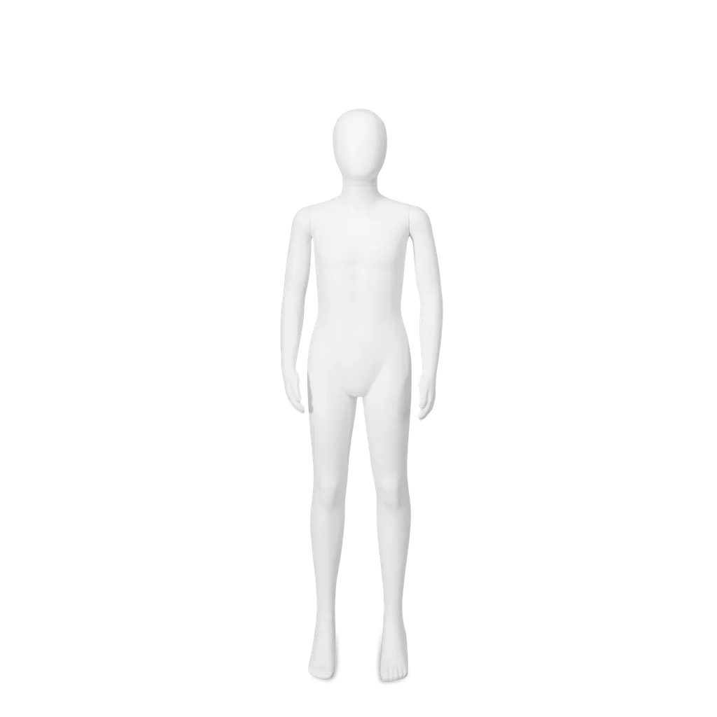 Mannequin enfant incassable, 10 ans, tête abstraite, mannequin recyclable en plastique ABS, blanc mat, pose 9