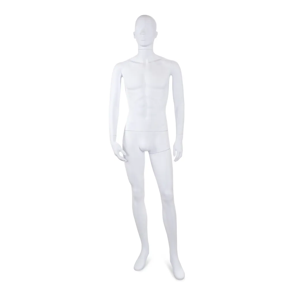 Onbreekbare heren mannequin, semi-abstract hoofd, recycleerbare mannequin uit ABS plastic, wit mat, pose 08