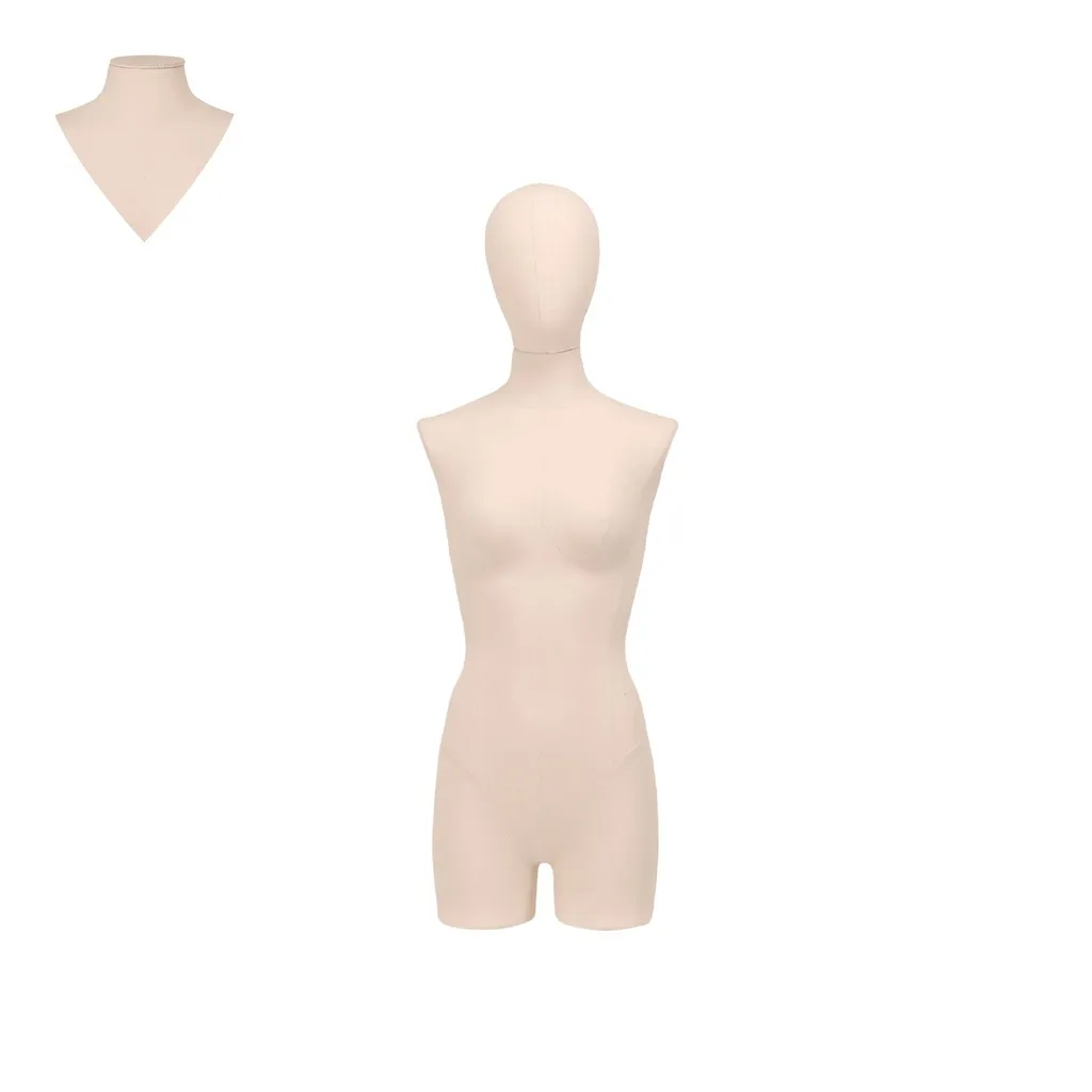 Busto de costura mujeres con piernas, talla 36, cubierto con tela cruda, cabeza desmontable.