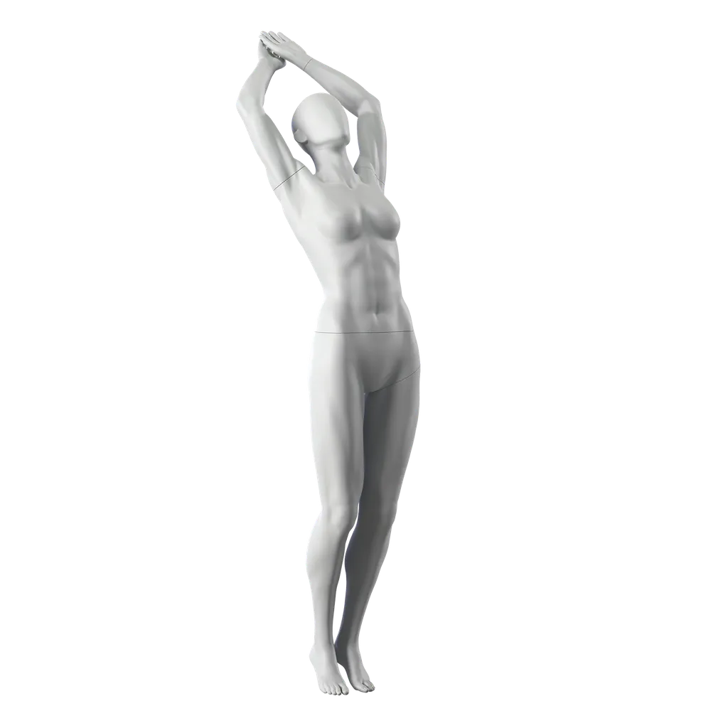 Diving sport mannequin, female, grey, abstract head, standing pose 24