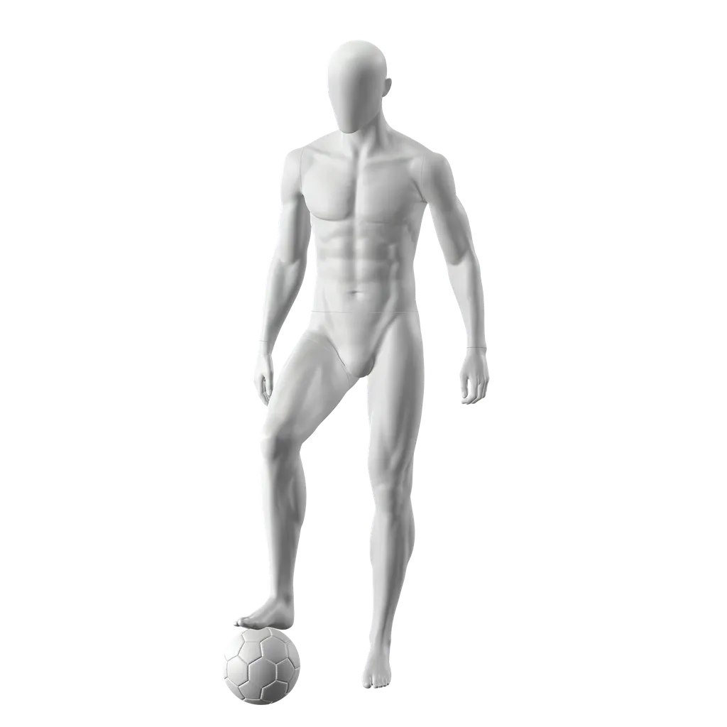 Soccer sport mannequin, male, grey, abstract head, standing pose 320