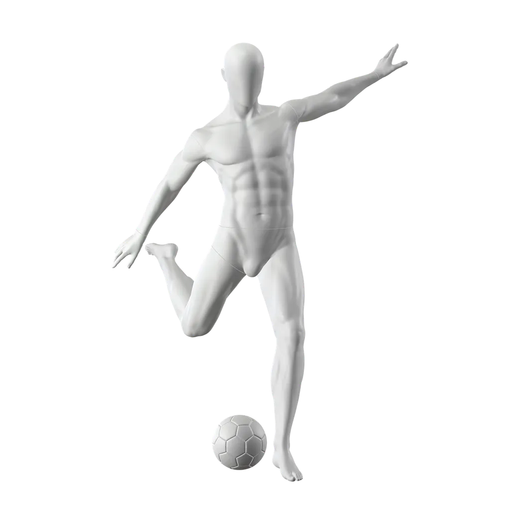 Voetbal sport heren mannequin, grijs, abstract hoofd, staande pose 323