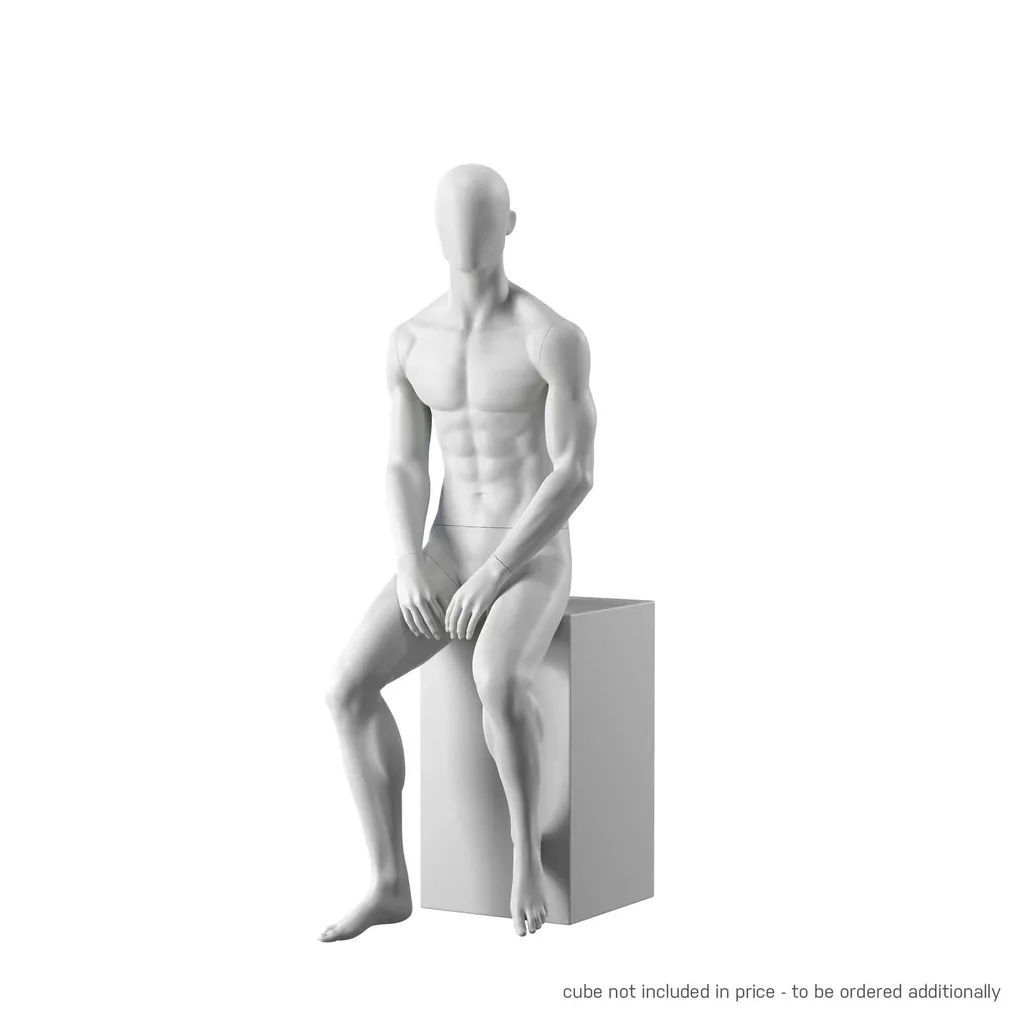 Mannequin sportif, homme, gris, tête abstraite, pose asisse 326