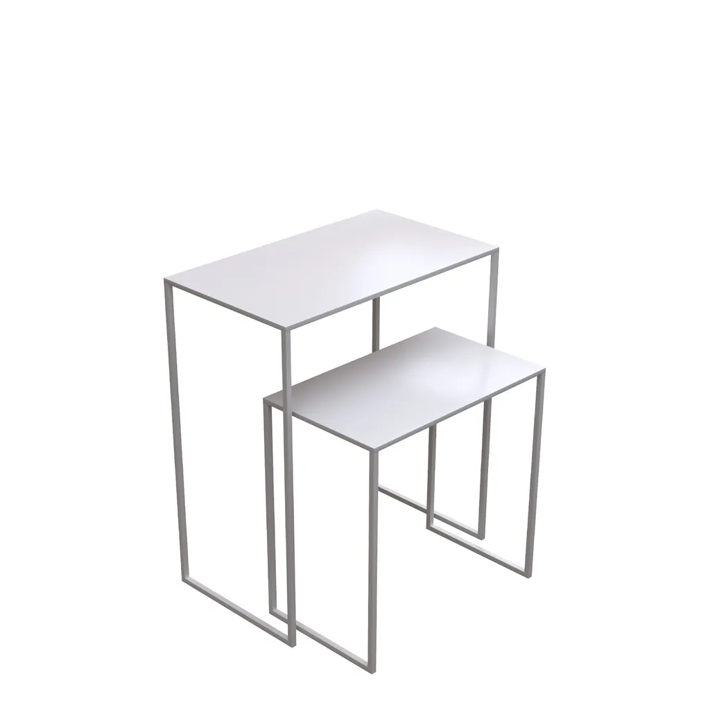 Set de 2 tables d'appoint, 60x35xh70 et 50x30xh50 cm, en métal blanc laqué