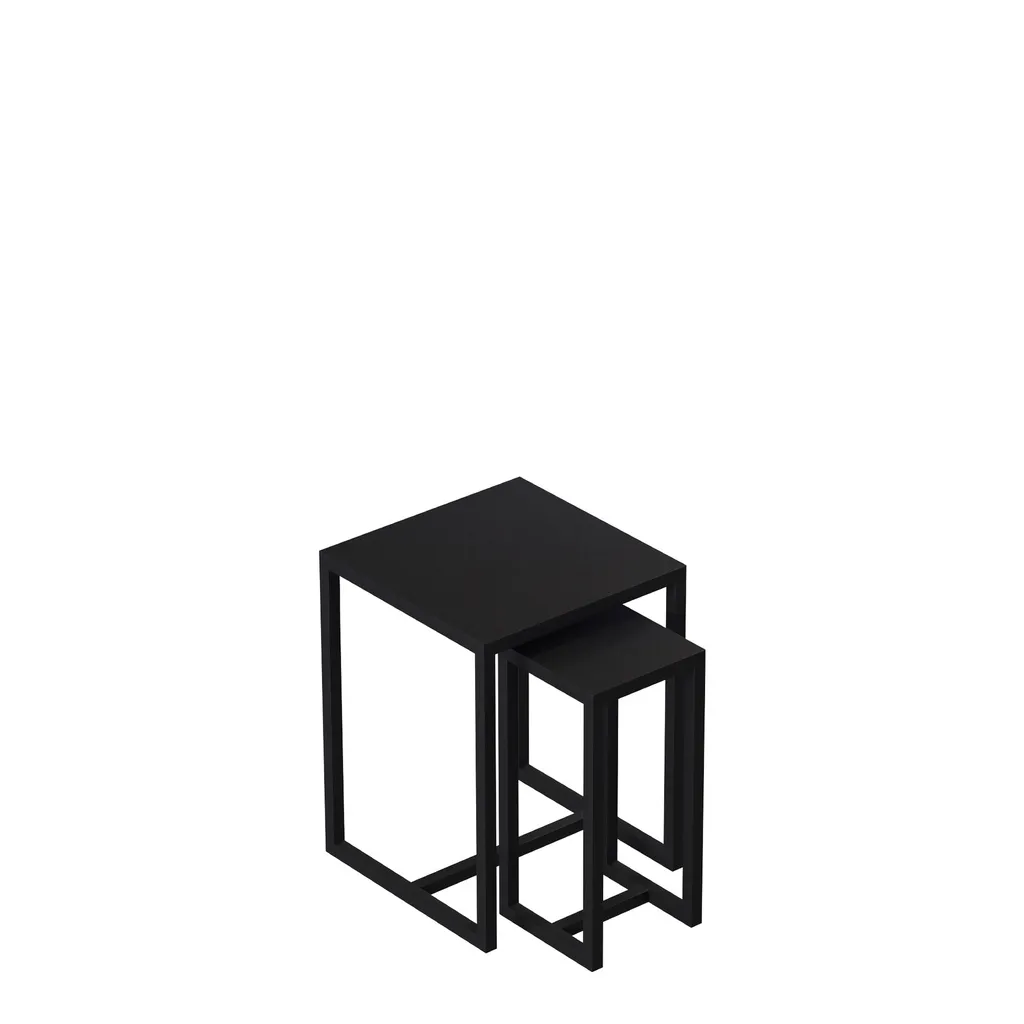 Set de 2 tables d'appoint, 30x30xh43 cm et 36x36xh48 cm, en métal noir laqué