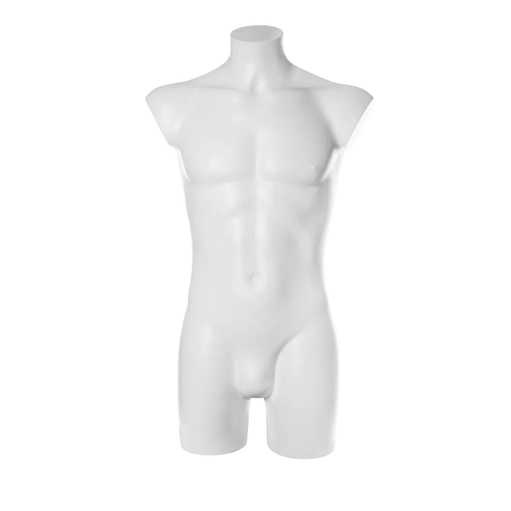 Plastic mannequin torso, male, with backscrew, white recyclable plastic, pose 2005U_WH