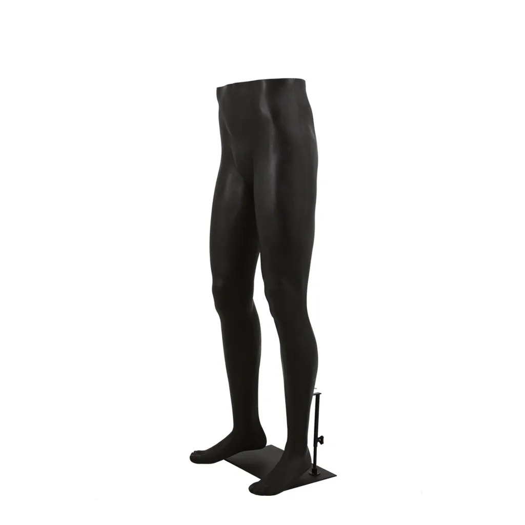 Présentoir jambes hommes pour pantalons noir avec socle rectangulaire noir laqué avec pin de pied et de mollet