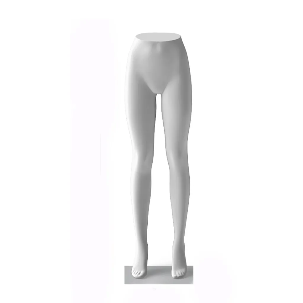 Présentoir jambes femme pour pantalons blanc avec socle carré gris laqué