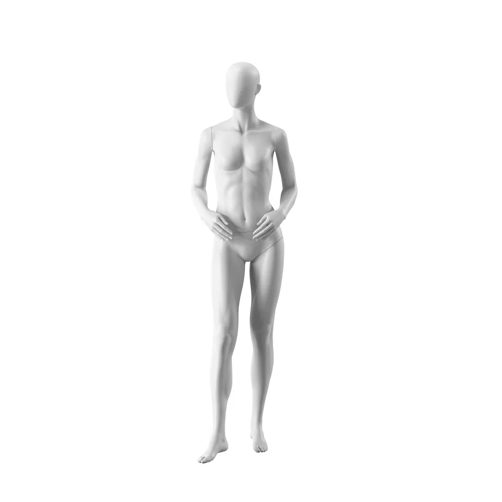 Realistic mannequin, female, urban style, matt white, standing pose 003