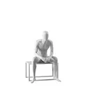 Realistic mannequin, male, urban style, matt white, seated pose 301