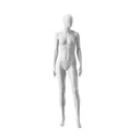 White abstract female mannequin, with abstract head, white powdercoated base, pose FM005