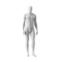 White abstract male mannequin, with abstract head, white powdercoated base, pose MM105