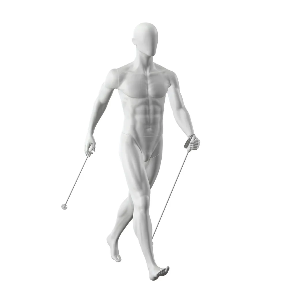 Nordic walking sport heren mannequin, grijs, abstract hoofd, staande pose 324