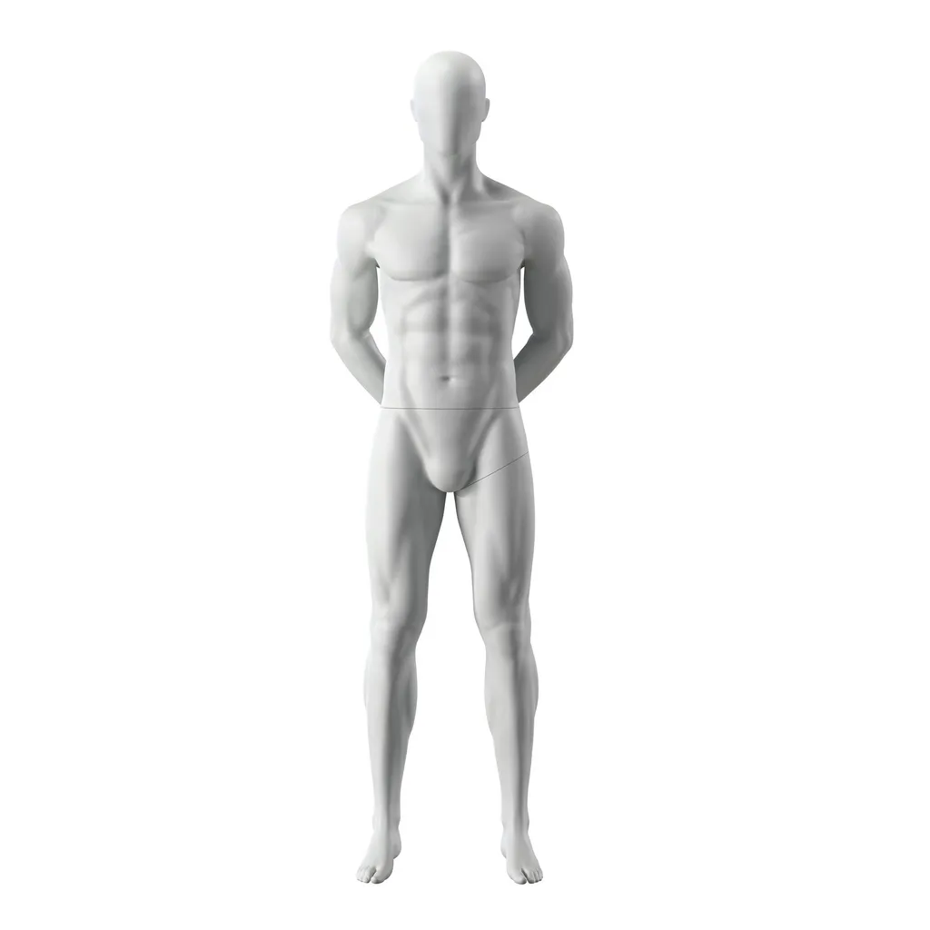 Maniquí de deporte hombre, gris, cabeza abstracta, postura de pie 310