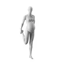 Stretching pregnant sport mannequin, female, grey, abstract head, standing pose 37