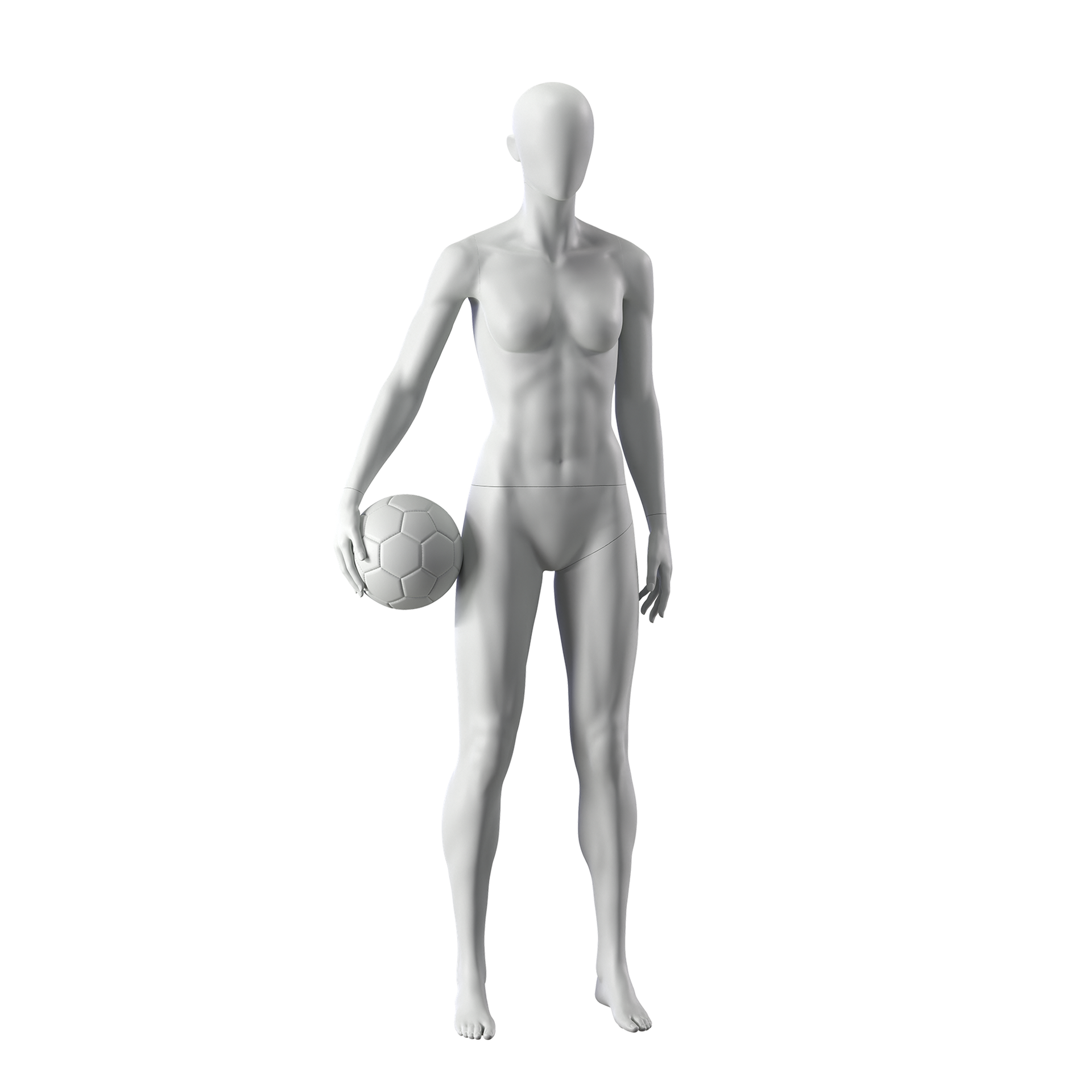 Ball sports mannequin, female, grey, abstract head, standing pose 16