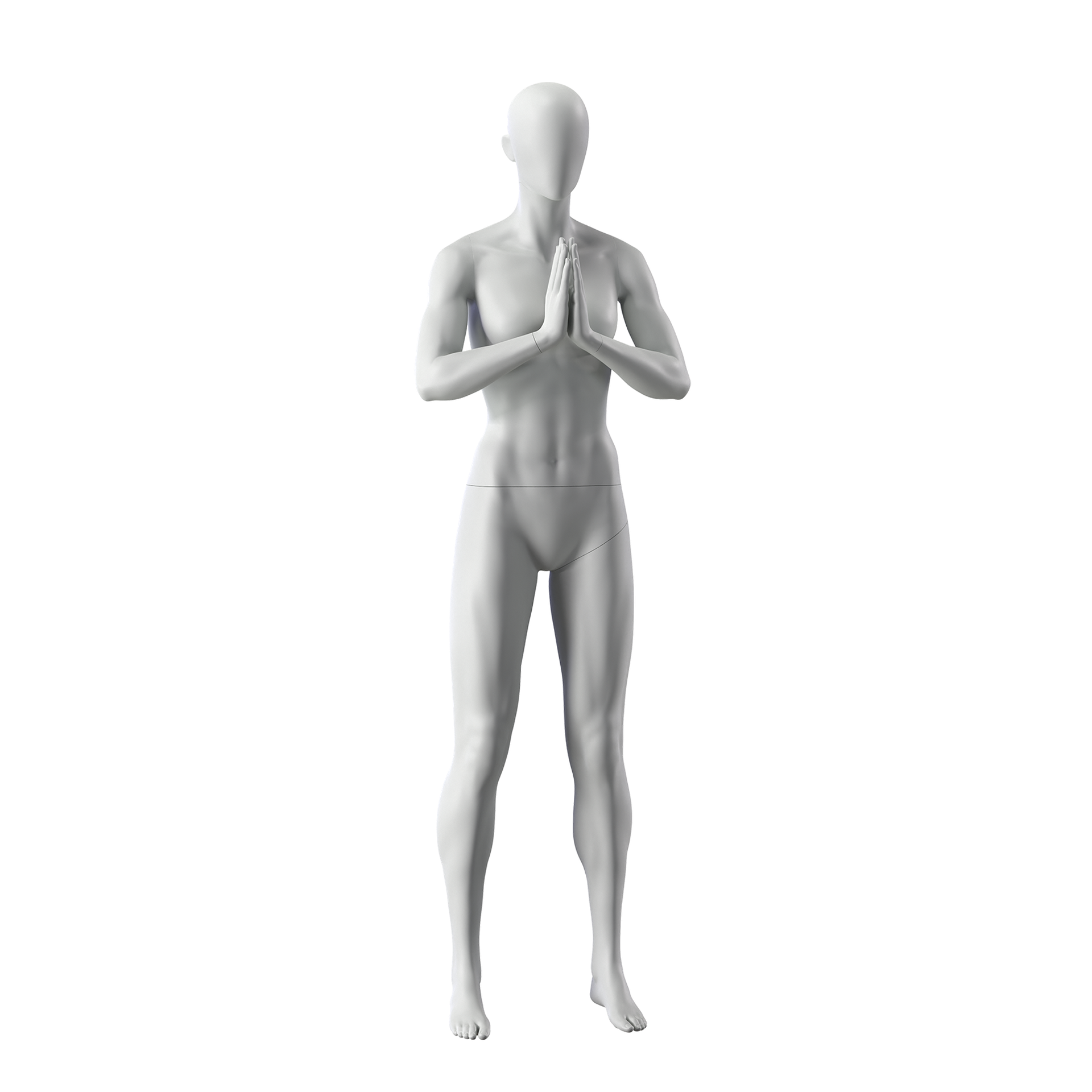 Yoga sport mannequin, female, grey, abstract head, standing pose 17