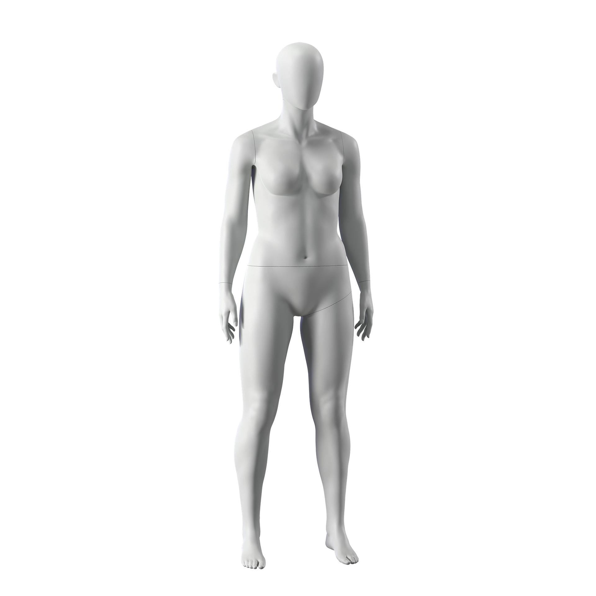 Plus size sport mannequin, female, grey, abstract head, standing pose 19