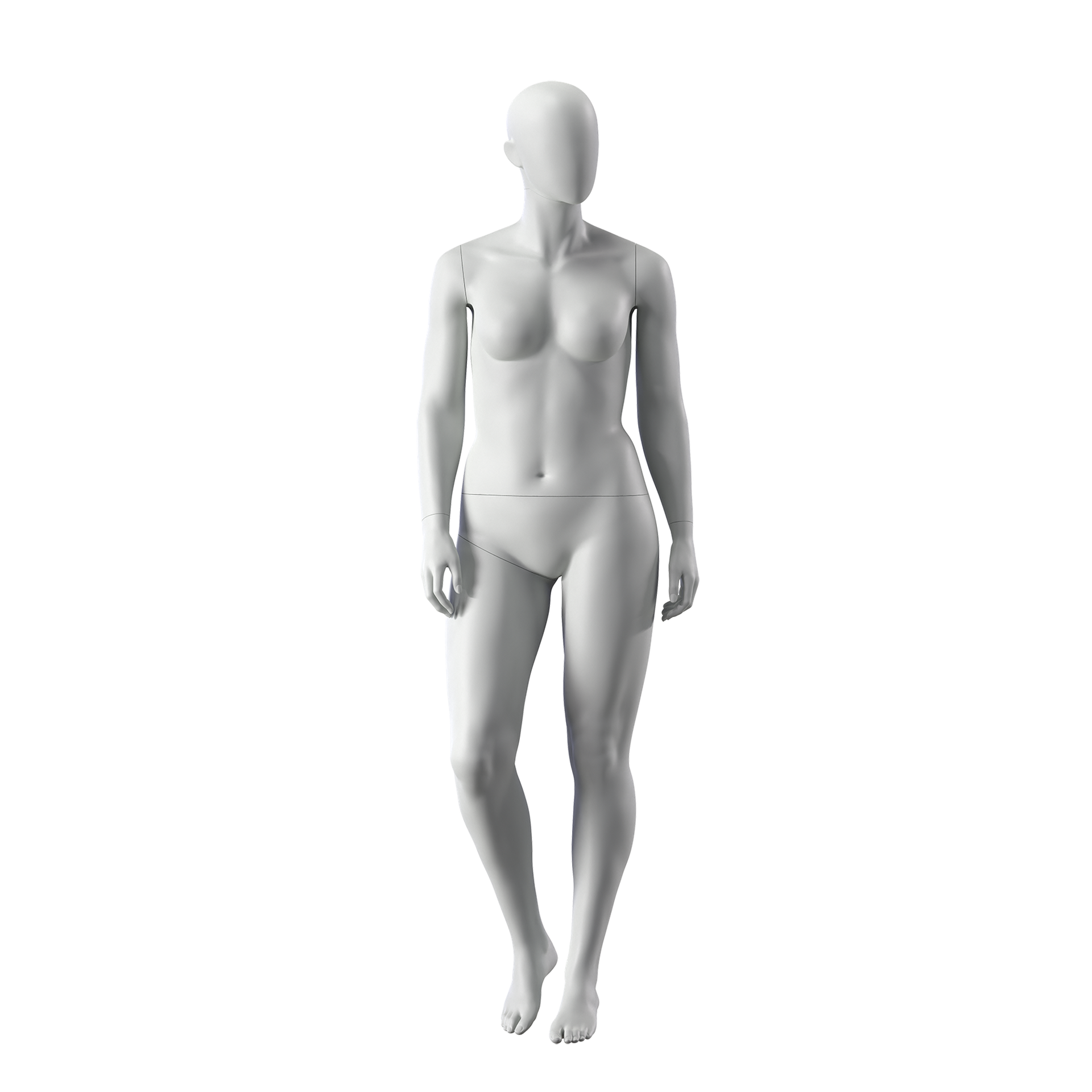 Plus size sport mannequin, female, grey, abstract head, standing pose 20