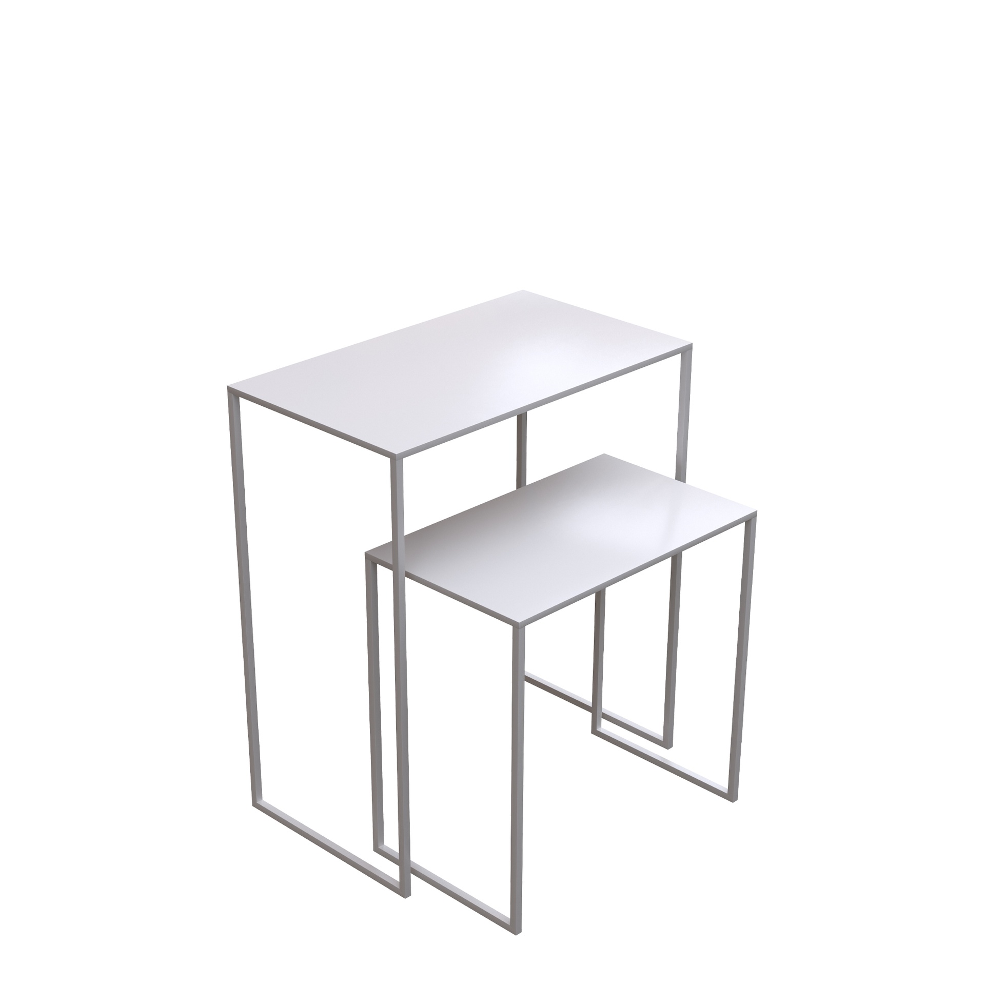 Set of 2 side tables, 60x35xh70 and 50x30xh50 cm, white powder-coated metal