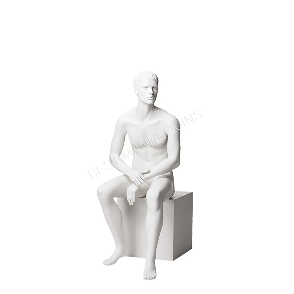 Sitting male mannequin sculpted hair, Marvin