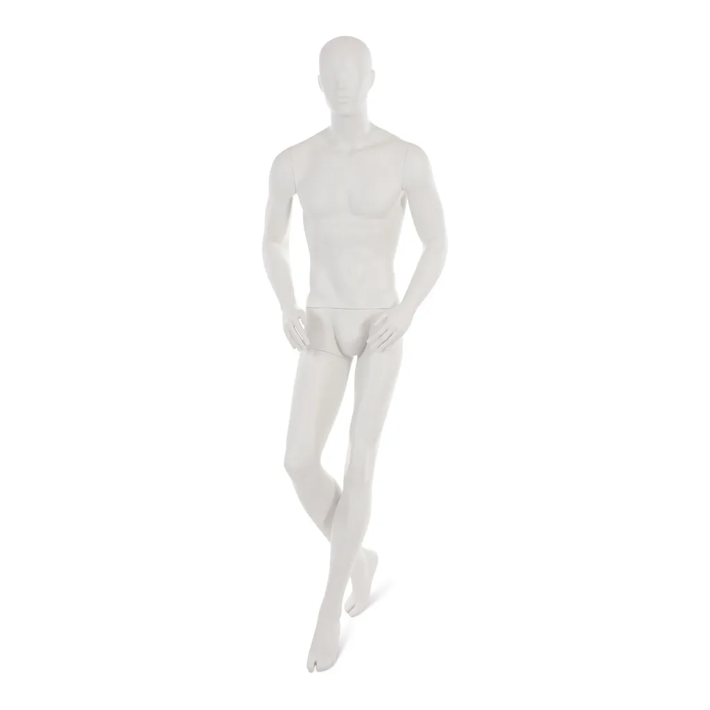 Male window mannequin w abstract head, greywhite