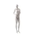 Dames etalage mannequin, met semi abstract hoofd, glazen ronde voetplaat, nude, pose 006