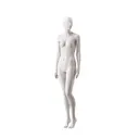 Dames etalage mannequin, met semi abstract hoofd, glazen ronde voetplaat, nude, pose 015