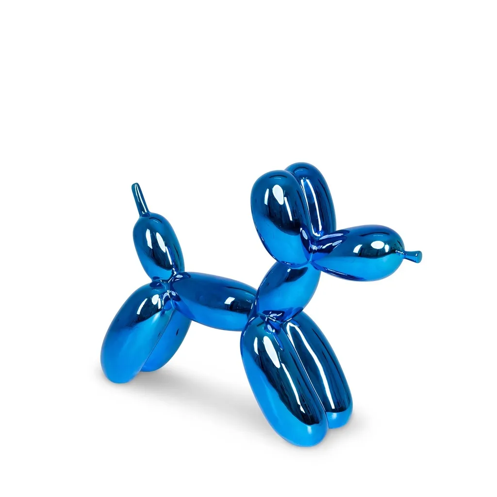 Mannequin chien, accessoire, chien en ballon, plastique, couleur chrome bleu, pose debout