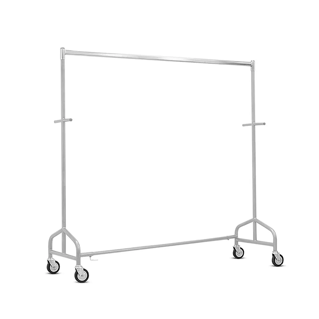 Heavy duty clothes rack on wheels, length 160 cm, grey, powder coated frame