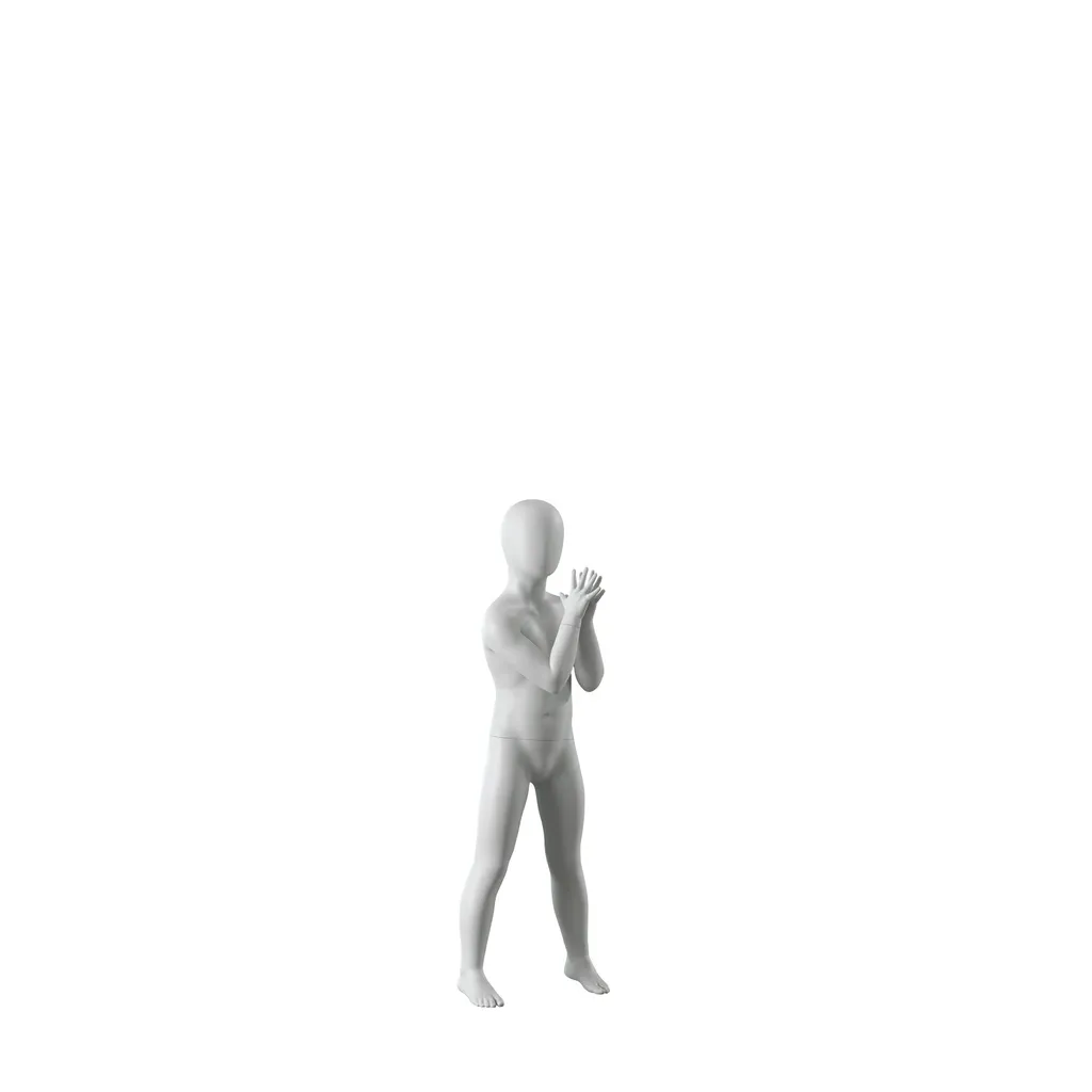 Abstract grey child mannequin, with abstract head, 4 years, glass base, pose C201