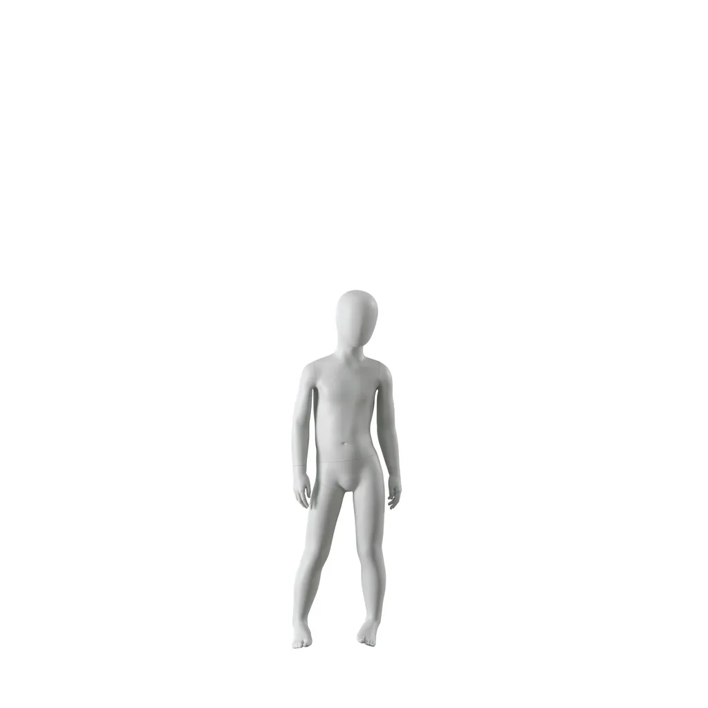 Abstract grey child mannequin, with abstract head, 6 years, glass base, pose C203