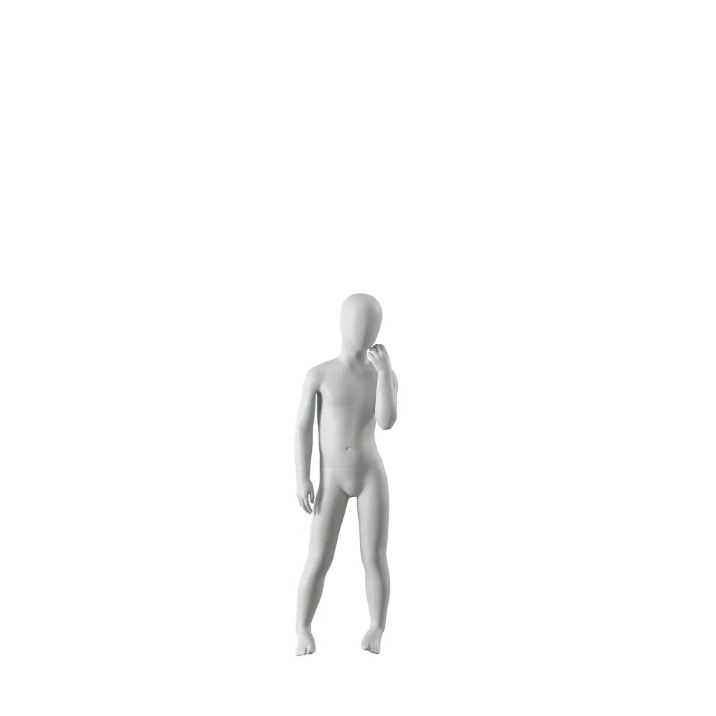 Abstract grey child mannequin, with abstract head, 6 years, glass base, pose C204