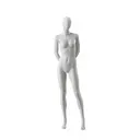 Mannequin femme abstrait gris, avec tête abstraite, socle en verre, pose F002