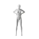 Mannequin femme abstrait gris, avec tête abstraite, socle en verre, pose F004