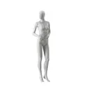 Mannequin femme abstrait gris, avec tête abstraite, socle en verre, pose F006