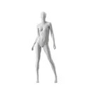 Mannequin femme abstrait gris, avec tête abstraite, socle en verre, pose F008