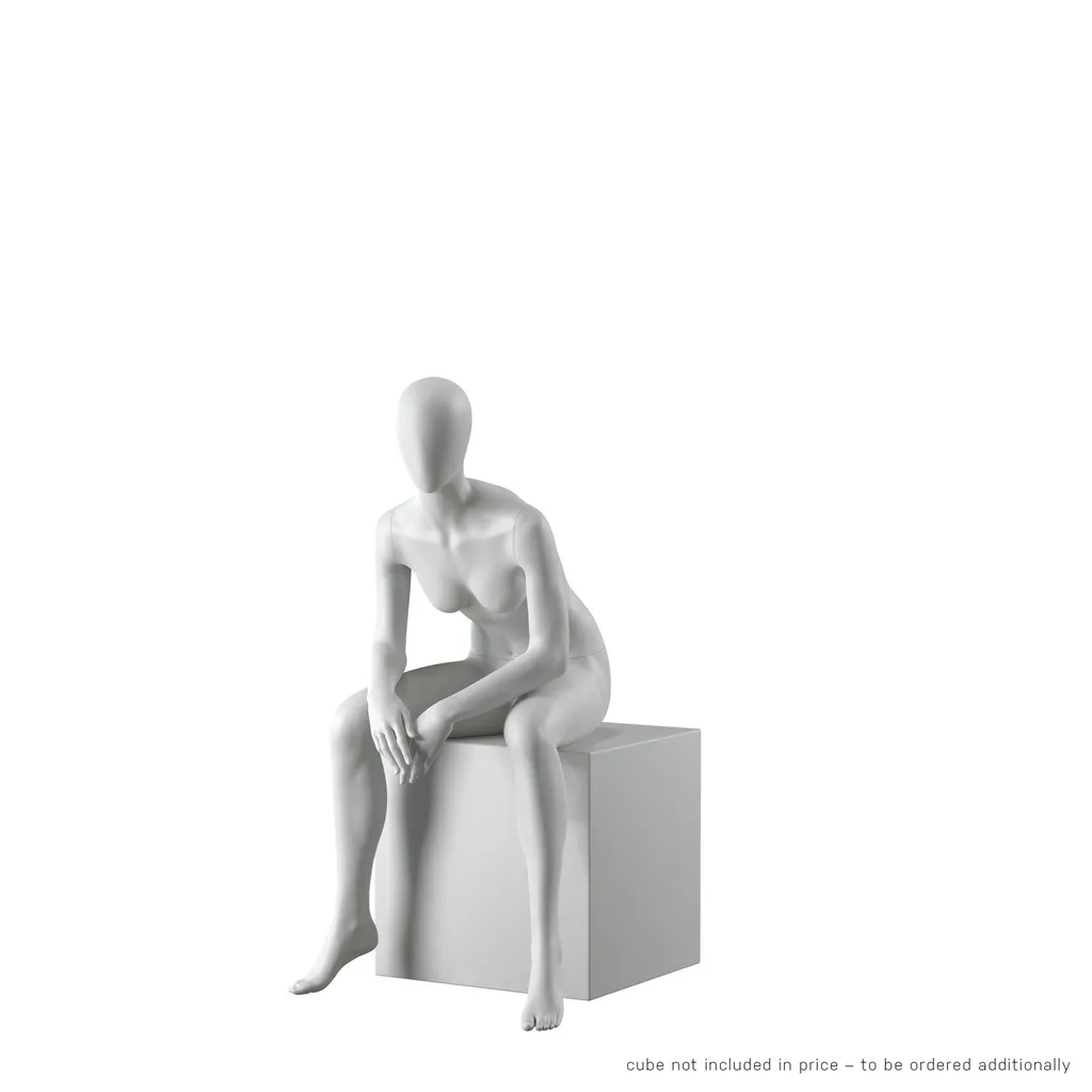 Mannequin femme abstrait gris, avec tête abstraite, pose assise F010