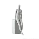 Abstract grey female mannequin, with abstract head, glass base, pose F011