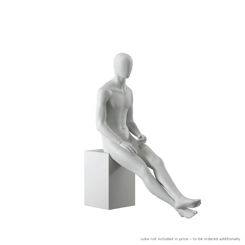 Abstract grey male mannequin, with abstract head, glass base, pose M101