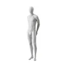 Abstract grey male mannequin, with abstract head, glass base, pose M104