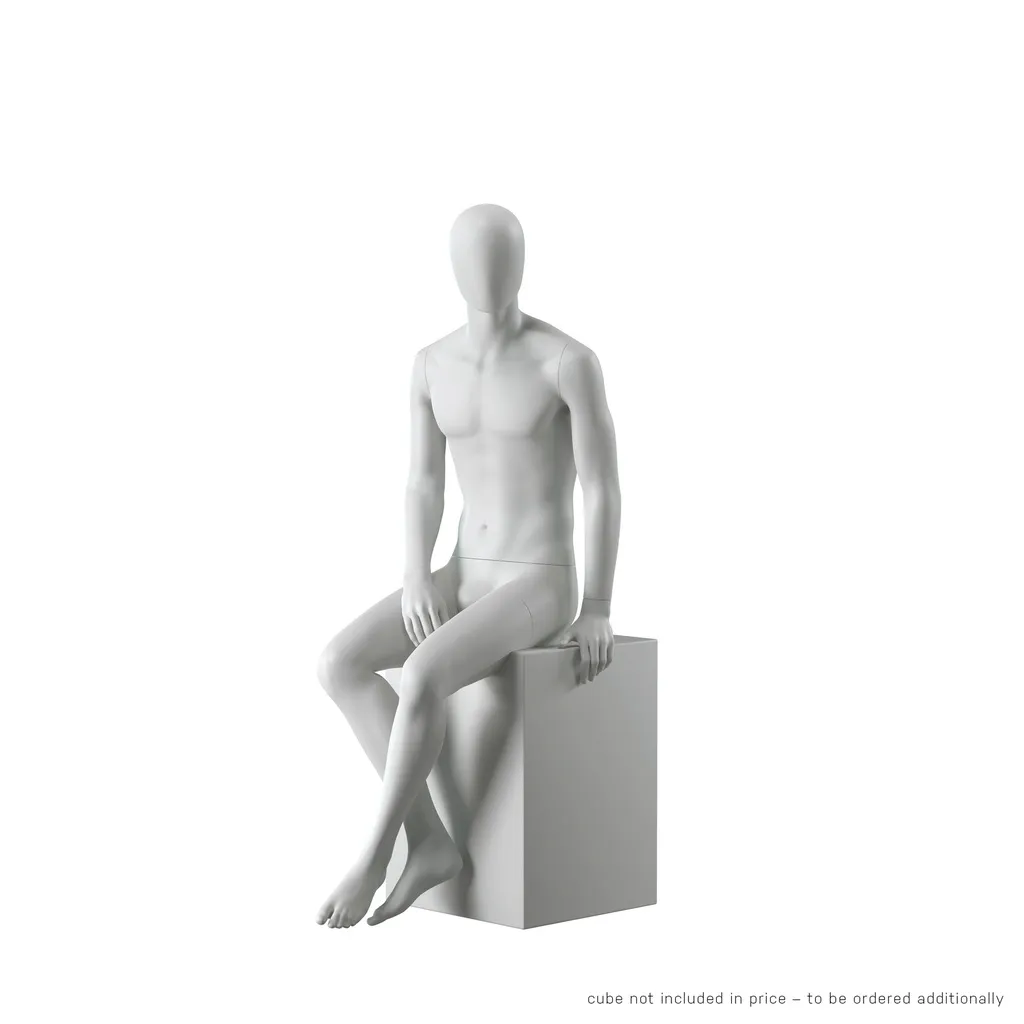 Abstract grey male mannequin, with abstract head, glass base, pose M107