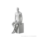 Abstract grey male mannequin, with abstract head, glass base, pose M107