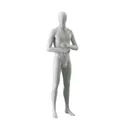 Abstract grey male mannequin, with abstract head, glass base, pose M109