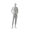 Abstract grey male mannequin, with abstract head, glass base, pose M111