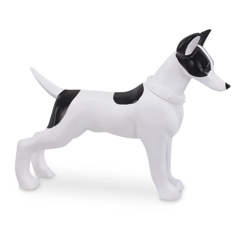 Mannequin chien, accessoire, plastique, couleur blanche avec taches noires, pose debout