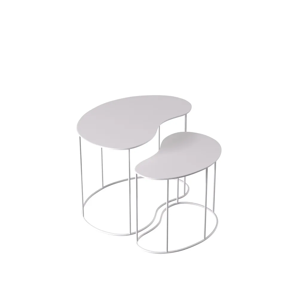 Set of 2 side tables, white powder-coated metal